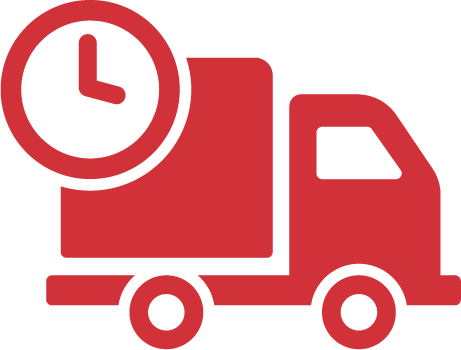 Red icon of a truck with a clock on it
